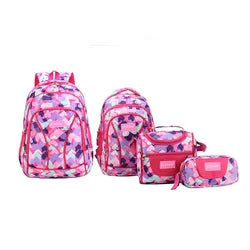 custom student backpack Lightweight Kids Backpack Set | Pink - White Heart - Patterned School Bag with Cute Lunch Box for Girls
