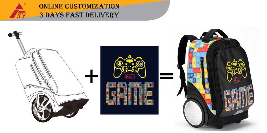 Custom Youth Game Print Trolley Bags Backpack Travel School Student Kids Carry on 18\