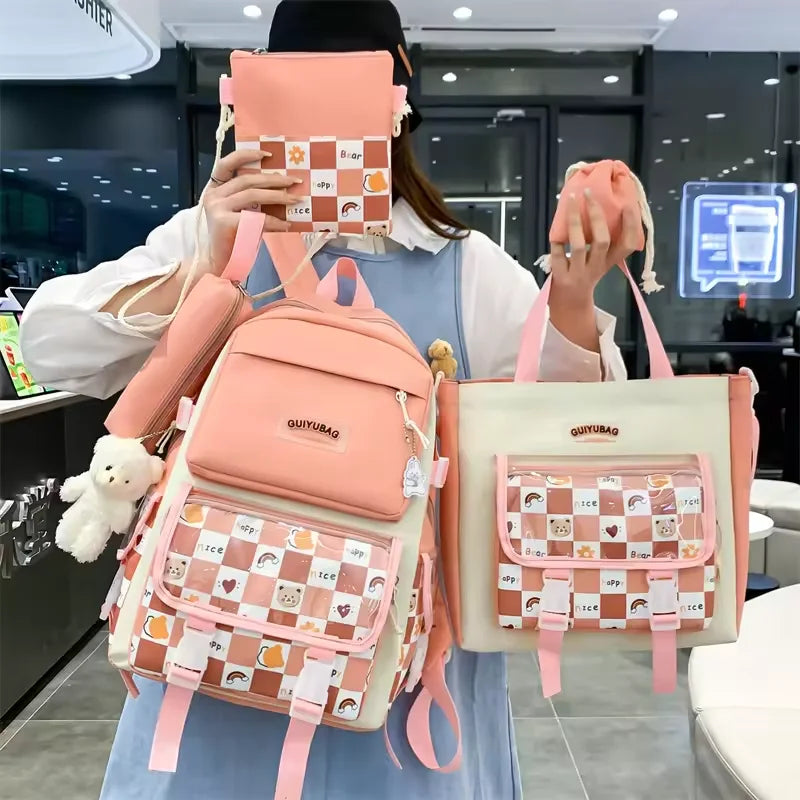 2025 Custom INS Style School Backpack Set Waterproof Canvas Rucksack for Boys and Girls Nylon Lining Wholesale for Kids