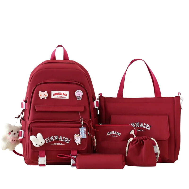 2025 New Zs Custom Logo School Backpack Set with Lunch Bags Kawaii Rucksack for Kids College Students Softback Design