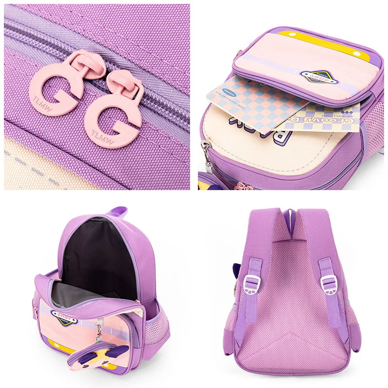 Waterproof 3D Cartoon Printed 2 Sets Backpack Rucksack for Primary School Students and Kids Cute School Bag with Zipper Closure