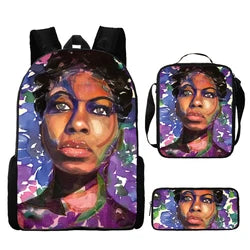 Custom Print 3 in 1 School Bag Set African Black Girl Boy School Bags Backpack Fashion Kid Book Bag for Children