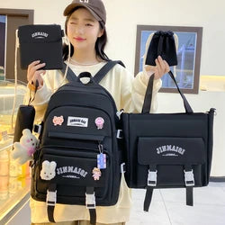 2025 New Zs Custom Logo School Backpack Set with Lunch Bags Kawaii Rucksack for Kids College Students Softback Design