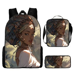 Custom Print 3 in 1 School Bag Set African Black Girl Boy School Bags Backpack Fashion Kid Book Bag for Children