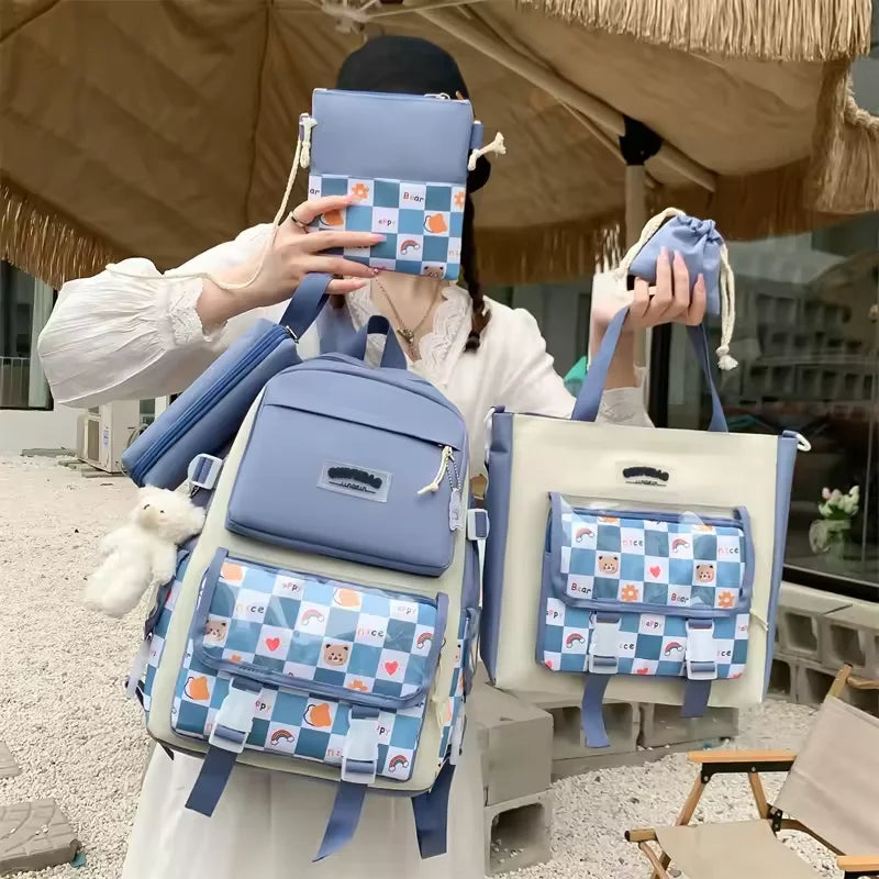 2025 Custom INS Style School Backpack Set Waterproof Canvas Rucksack for Boys and Girls Nylon Lining Wholesale for Kids