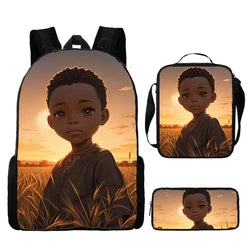 Custom Print 3 in 1 School Bag Set African Black Girl Boy School Bags Backpack Fashion Kid Book Bag for Children