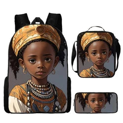 Custom Print 3 in 1 School Bag Set African Black Girl Boy School Bags Backpack Fashion Kid Book Bag for Children