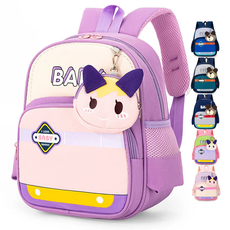 Waterproof 3D Cartoon Printed 2 Sets Backpack Rucksack for Primary School Students and Kids Cute School Bag with Zipper Closure