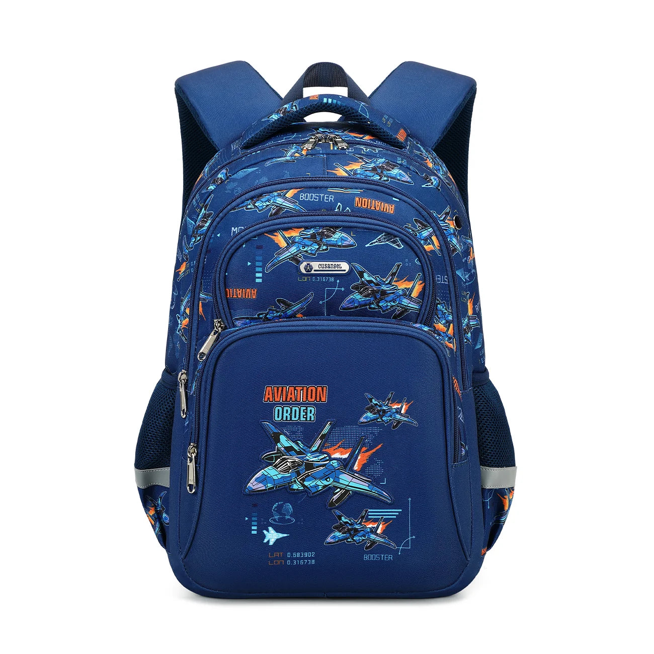 Cusangel 3pcs Set Navy Plane Flight Printing Waterproof Nylon Kids Backpack with Lunch Bag and Pencil Case for Boys School Bags