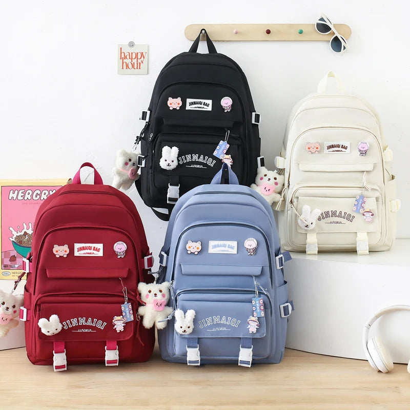 2025 New Zs Custom Logo School Backpack Set with Lunch Bags Kawaii Rucksack for Kids College Students Softback Design