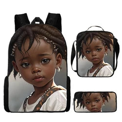 Custom Print 3 in 1 School Bag Set African Black Girl Boy School Bags Backpack Fashion Kid Book Bag for Children