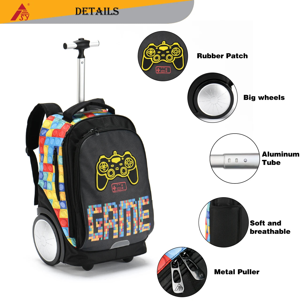 Custom Youth Game Print Trolley Bags Backpack Travel School Student Kids Carry on 18\