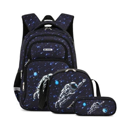 Cusangel 3pcs Set Navy Plane Flight Printing Waterproof Nylon Kids Backpack with Lunch Bag and Pencil Case for Boys School Bags