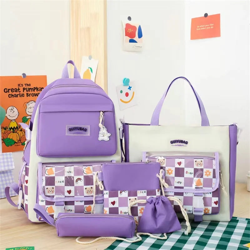 2025 Custom INS Style School Backpack Set Waterproof Canvas Rucksack for Boys and Girls Nylon Lining Wholesale for Kids