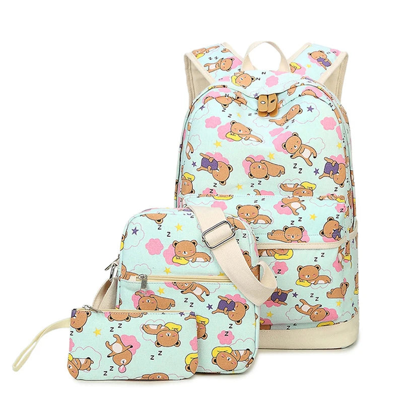 School Bags Set 3 in 1 Printing Backpack for Girls Cute Animal Set Custom Bags Travelling Backpack Canvas Bagpack School Bag Set