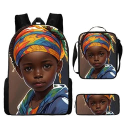 Custom Print 3 in 1 School Bag Set African Black Girl Boy School Bags Backpack Fashion Kid Book Bag for Children