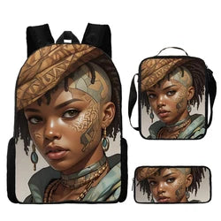 Custom Print 3 in 1 School Bag Set African Black Girl Boy School Bags Backpack Fashion Kid Book Bag for Children