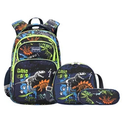 Cusangel 3pcs Set Navy Plane Flight Printing Waterproof Nylon Kids Backpack with Lunch Bag and Pencil Case for Boys School Bags
