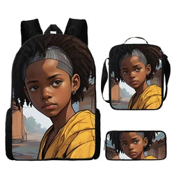 Custom Print 3 in 1 School Bag Set African Black Girl Boy School Bags Backpack Fashion Kid Book Bag for Children