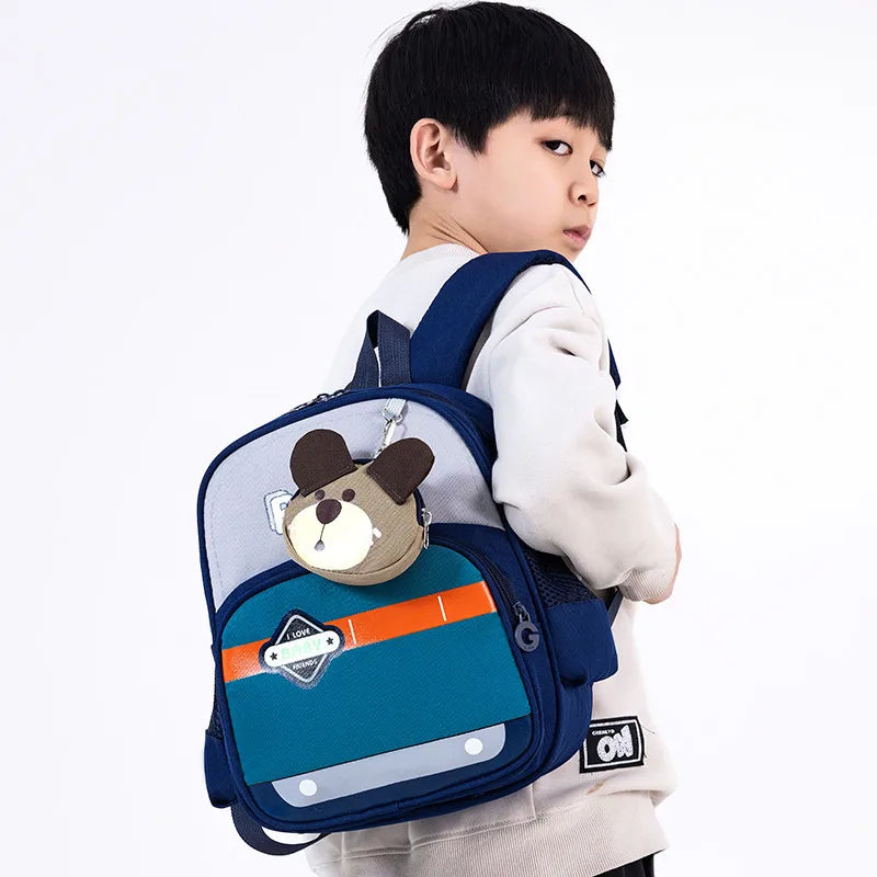 Waterproof 3D Cartoon Printed 2 Sets Backpack Rucksack for Primary School Students and Kids Cute School Bag with Zipper Closure