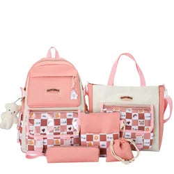 2025 Custom INS Style School Backpack Set Waterproof Canvas Rucksack for Boys and Girls Nylon Lining Wholesale for Kids