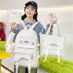 2025 New Zs Custom Logo School Backpack Set with Lunch Bags Kawaii Rucksack for Kids College Students Softback Design