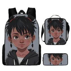 Custom Print 3 in 1 School Bag Set African Black Girl Boy School Bags Backpack Fashion Kid Book Bag for Children