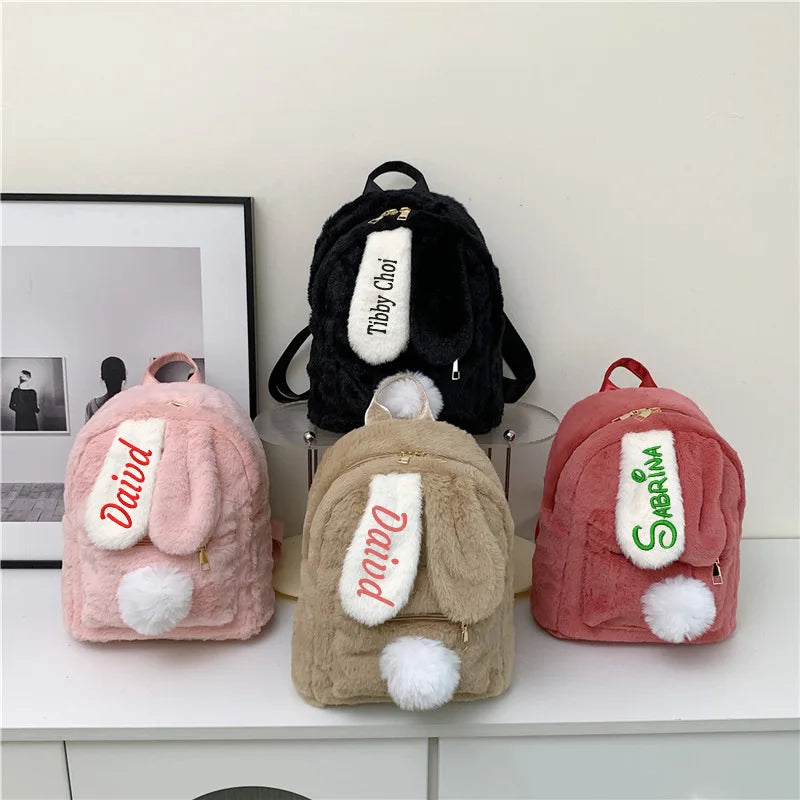 2025 Custom Bag Manufacturer pink Custom logo Children Backpack Embroidery Plush Cute Backpack