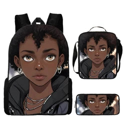 Custom Print 3 in 1 School Bag Set African Black Girl Boy School Bags Backpack Fashion Kid Book Bag for Children