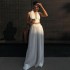 Enyami Minimalist Plisse Halter Tops High Waist Plazzo Pants Lady Fashion White Pleated Trouser Suits Matching Sets