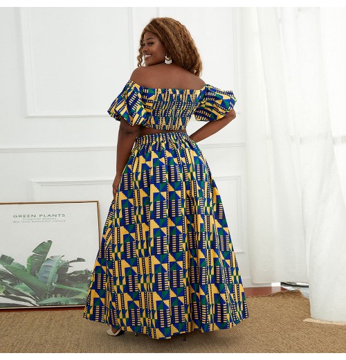 Customized Two Piece Women Sets Crop Top Maxi Dress Summer Design in African Ankara Printed Wax